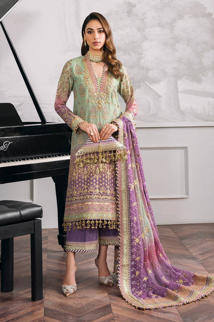 Opulent 3-Piece Chiffon Ensemble – Lilac & Mint Green Elegance EMBROIDERED CHIFFON CH12-08 UNSTITCHED - ZEYTONCART