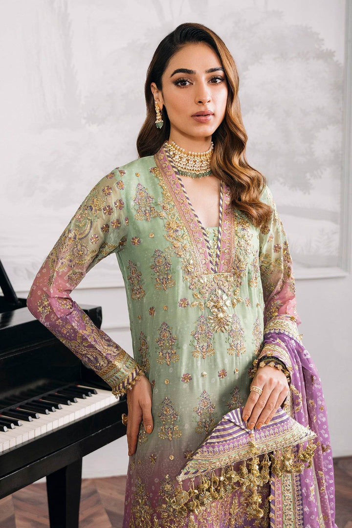 Opulent 3-Piece Chiffon Ensemble – Lilac & Mint Green Elegance EMBROIDERED CHIFFON CH12-08 UNSTITCHED - ZEYTONCART