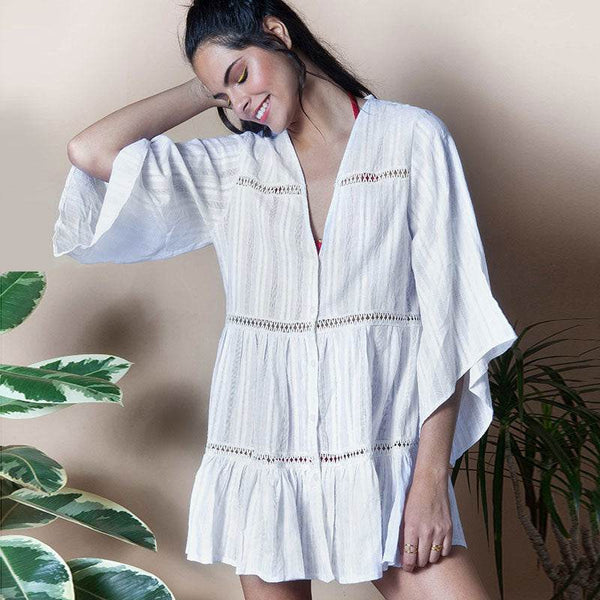 Cotton Jacquard Button Loose Sleeve Sunscreen Clothing For Women - ZEYTONCART
