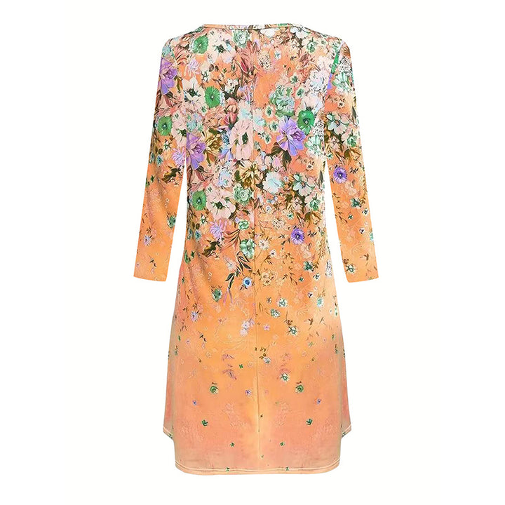 Women's Boho Floral Print Long Sleeve Tunic Dress  Casual Crew Neck Loose Mini Dress - ZEYTONCART
