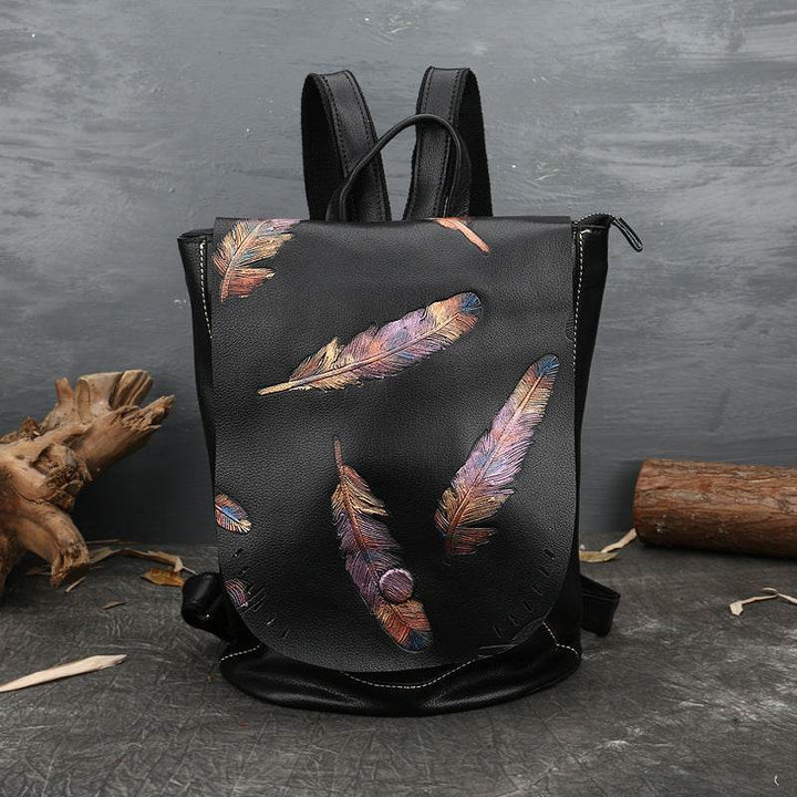 Retro Embossed Women's Backpacks In Cowhide - ZEYTONCART
