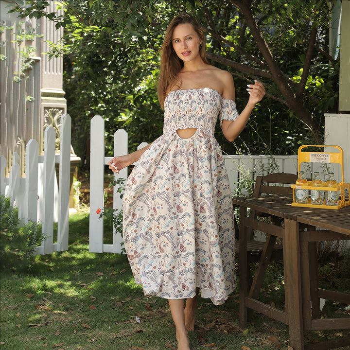 Women's Off Shoulder Strapless Floral Dress - ZEYTONCART
