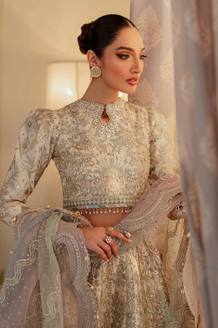 Exquisite 3-Piece Ensemble Featuring Swarovski Crystal Embellishments and Intricate Handwork EMBROIDERED NET CH13-06 UNSTITCHED - ZEYTONCART