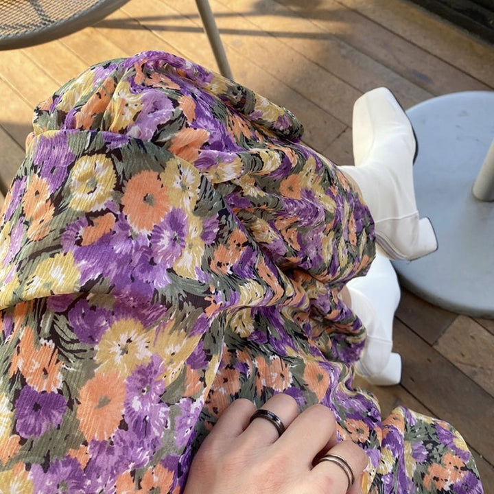 Purple floral chiffon dress - ZEYTONCART