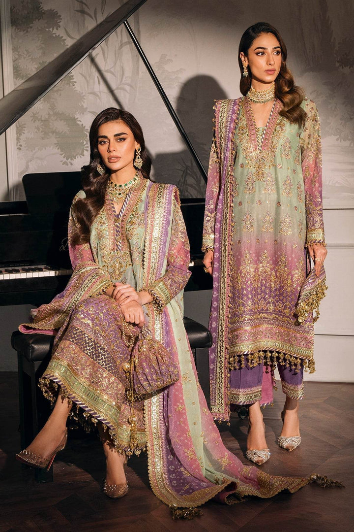 Opulent 3-Piece Chiffon Ensemble – Lilac & Mint Green Elegance EMBROIDERED CHIFFON CH12-08 UNSTITCHED - ZEYTONCART