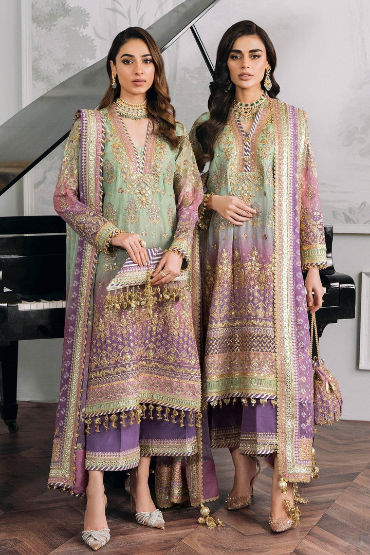 Opulent 3-Piece Chiffon Ensemble – Lilac & Mint Green Elegance EMBROIDERED CHIFFON CH12-08 UNSTITCHED - ZEYTONCART