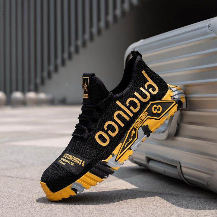 Indestructible Steel Toe Work Shoes For Men Letter Print Puncture Proof Sneakers - ZEYTONCART