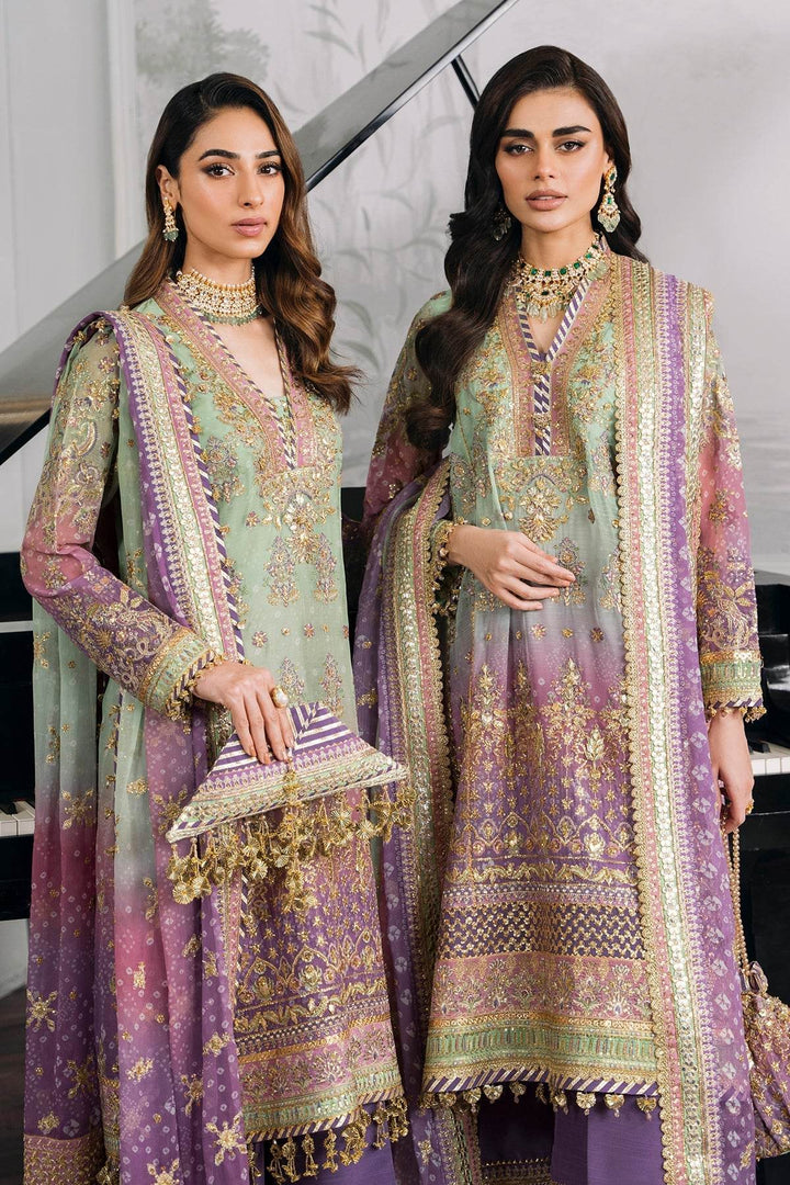 Opulent 3-Piece Chiffon Ensemble – Lilac & Mint Green Elegance EMBROIDERED CHIFFON CH12-08 UNSTITCHED - ZEYTONCART