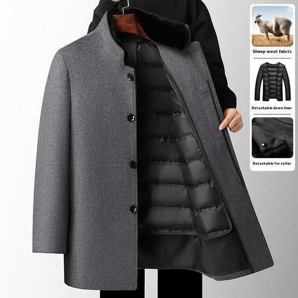 Men's Wool Overcoat Autumn And Winter New Mid-length Thickening Detachable Down Feather Liner - ZEYTONCART