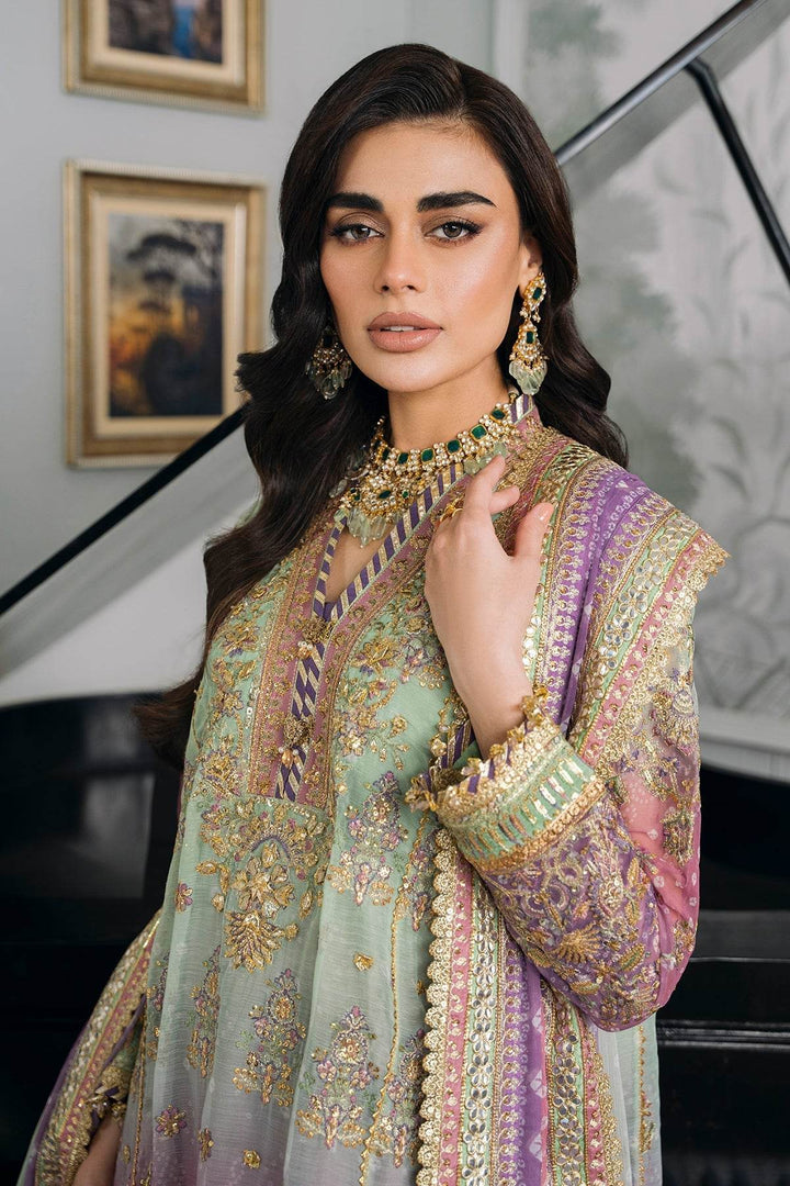 Opulent 3-Piece Chiffon Ensemble – Lilac & Mint Green Elegance EMBROIDERED CHIFFON CH12-08 UNSTITCHED - ZEYTONCART