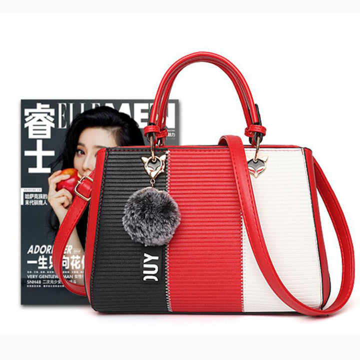 Women Hairball Ornaments Totes Patchwork Handbag Party Purse Ladies Messenger Crossbody Shoulder Bags Women Handbags - ZEYTONCART