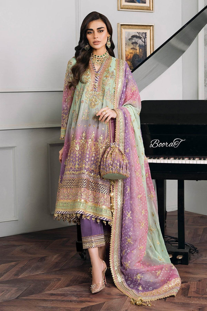 Opulent 3-Piece Chiffon Ensemble – Lilac & Mint Green Elegance EMBROIDERED CHIFFON CH12-08 UNSTITCHED - ZEYTONCART
