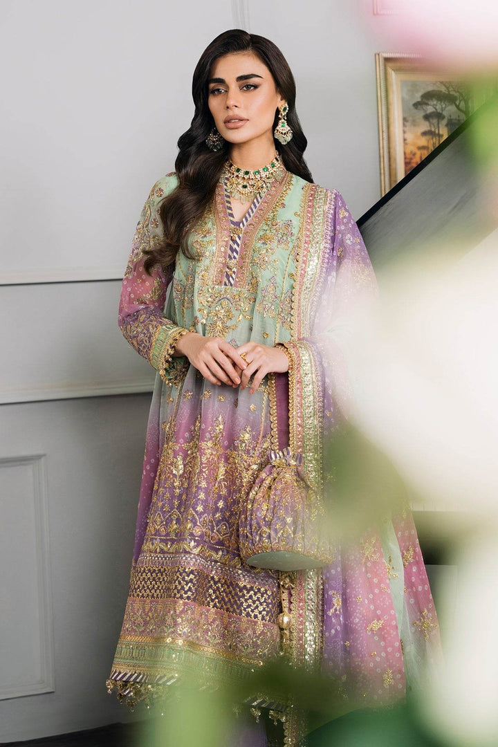 Opulent 3-Piece Chiffon Ensemble – Lilac & Mint Green Elegance EMBROIDERED CHIFFON CH12-08 UNSTITCHED - ZEYTONCART