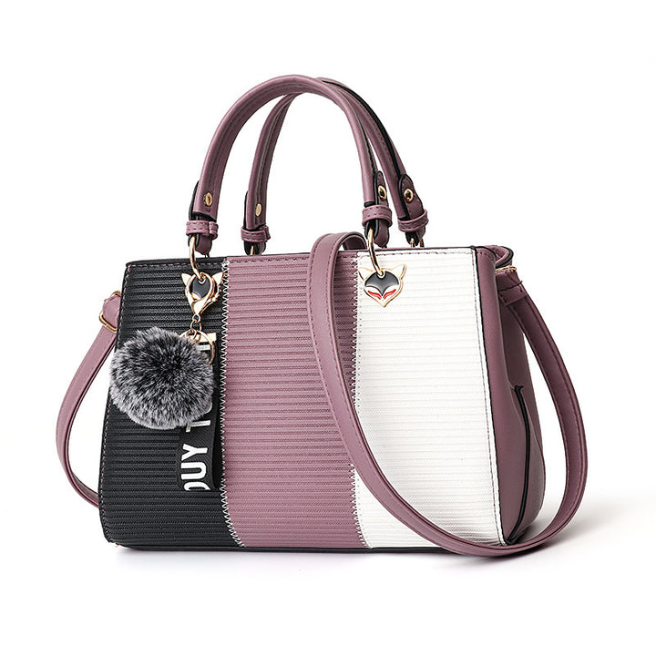 Women Hairball Ornaments Totes Patchwork Handbag Party Purse Ladies Messenger Crossbody Shoulder Bags Women Handbags - ZEYTONCART