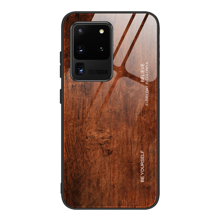 Wood grain tempered glass phone case - ZEYTONCART