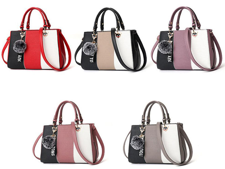 Women Hairball Ornaments Totes Patchwork Handbag Party Purse Ladies Messenger Crossbody Shoulder Bags Women Handbags - ZEYTONCART