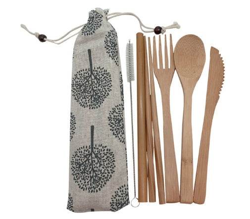 Bamboo Utensils Wooden Travel Cutlery Set Reusable Utensils With Pouch Camping Utensils Zero Waste Fork Spoon Knife Flatware Set - ZEYTONCART