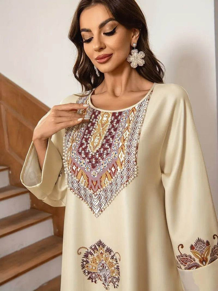 Elegant Floral Printed Abaya Middle Eastern Muslim Clothing For Women - ZEYTONCART