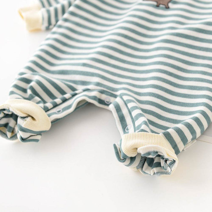 Male And Female Baby Cartoon Striped Dinosaur Embroidery Long-Sleeved Jumpsuit - ZEYTONCART