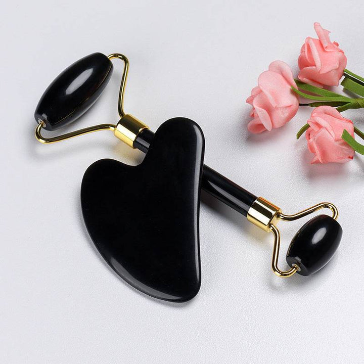 Natural Quartz Scraper Jade Roller Guasha Set Black Genuine - ZEYTONCART