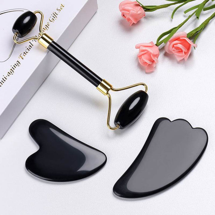 Natural Quartz Scraper Jade Roller Guasha Set Black Genuine - ZEYTONCART