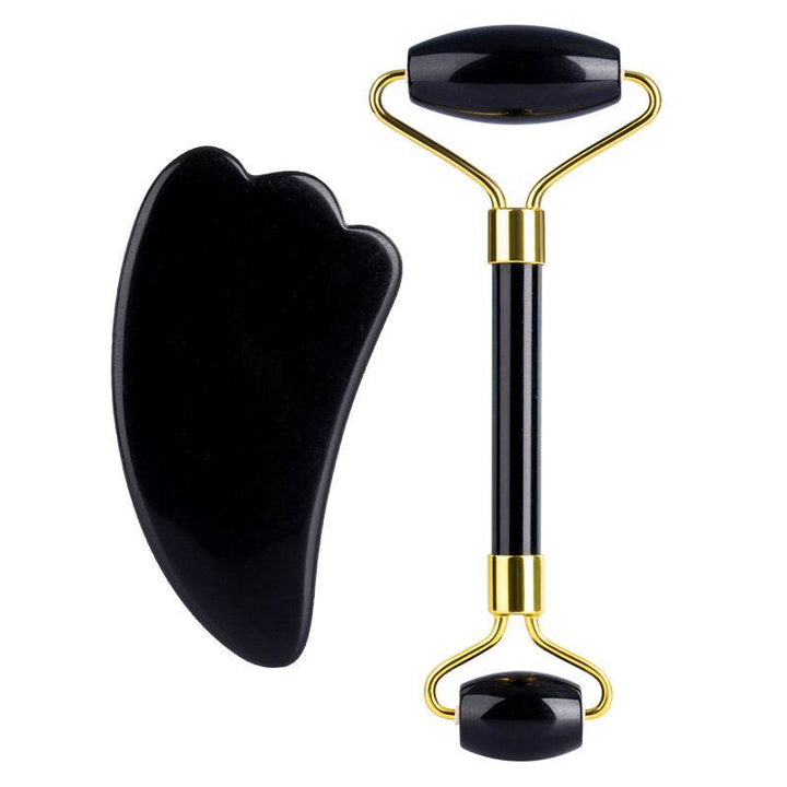 Natural Quartz Scraper Jade Roller Guasha Set Black Genuine - ZEYTONCART