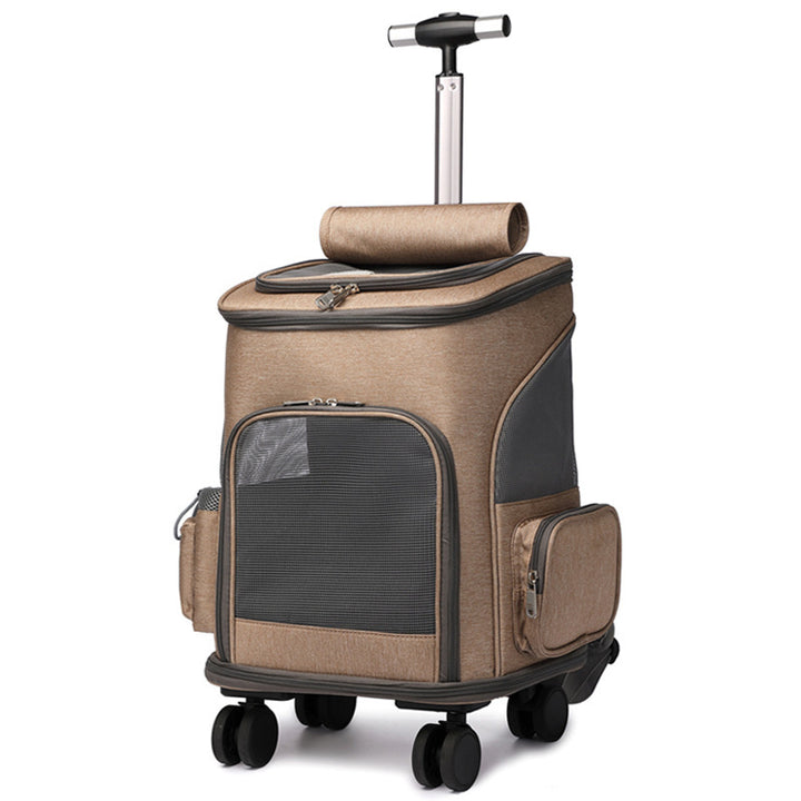 Portable Folding Trolley Pet Backpack Traveling Cat Backpack With Universal Wheel Trolley Pet Bag - ZEYTONCART