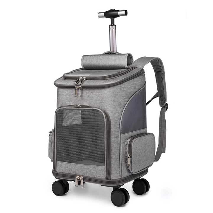 Portable Folding Trolley Pet Backpack Traveling Cat Backpack With Universal Wheel Trolley Pet Bag - ZEYTONCART