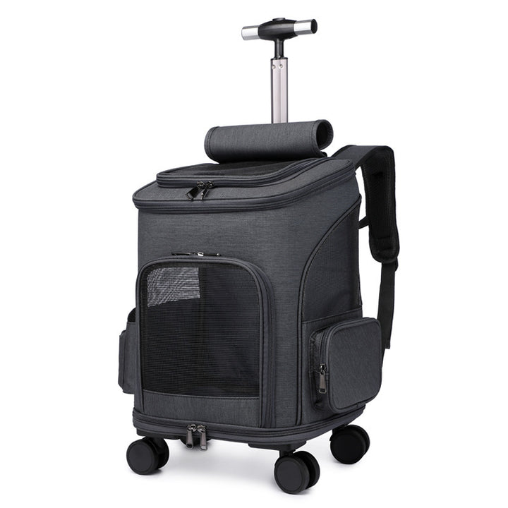 Portable Folding Trolley Pet Backpack Traveling Cat Backpack With Universal Wheel Trolley Pet Bag - ZEYTONCART