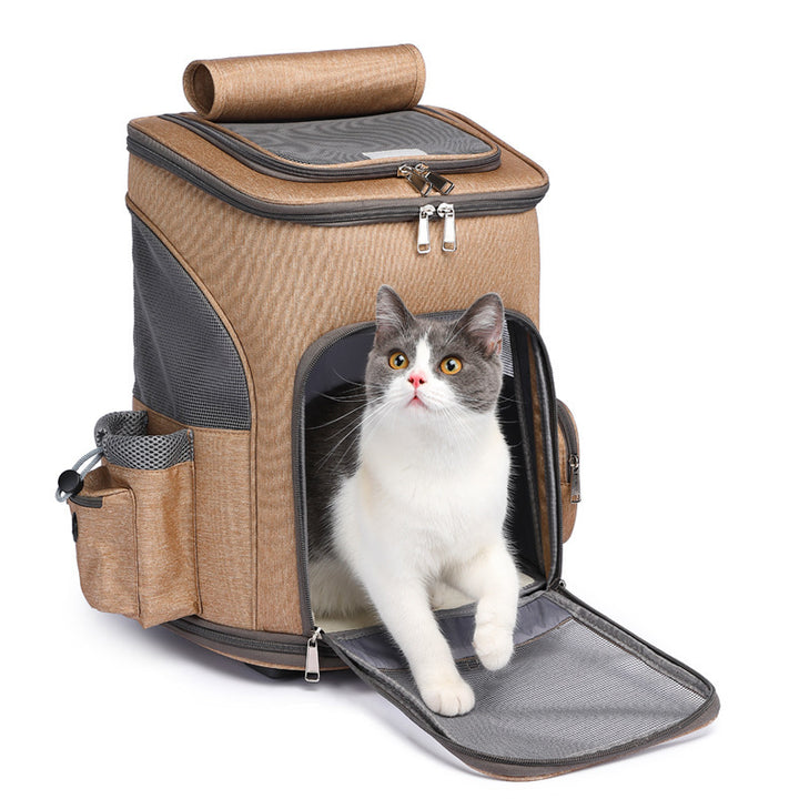 Portable Folding Trolley Pet Backpack Traveling Cat Backpack With Universal Wheel Trolley Pet Bag - ZEYTONCART