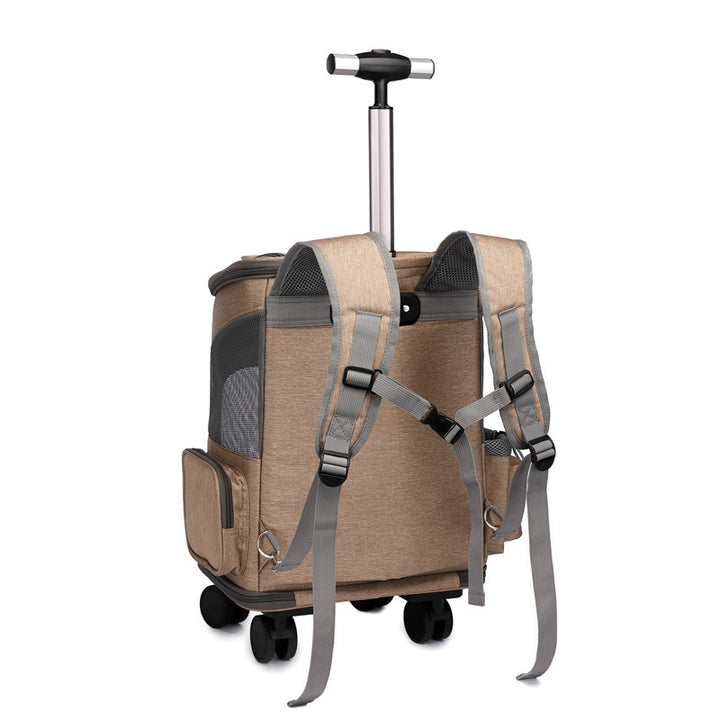 Portable Folding Trolley Pet Backpack Traveling Cat Backpack With Universal Wheel Trolley Pet Bag - ZEYTONCART
