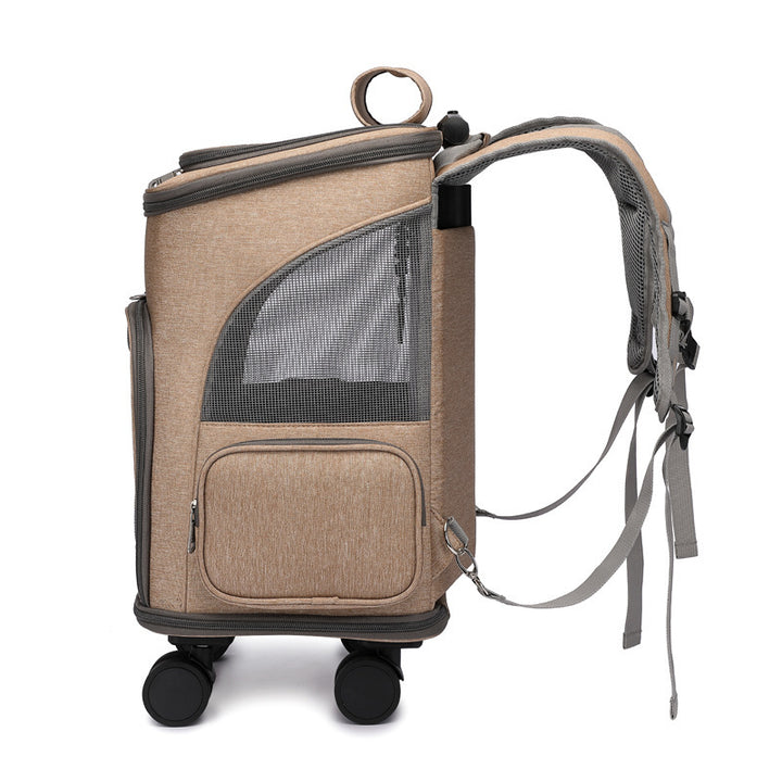 Portable Folding Trolley Pet Backpack Traveling Cat Backpack With Universal Wheel Trolley Pet Bag - ZEYTONCART