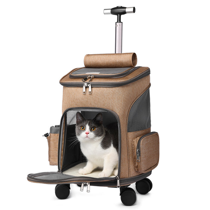 Portable Folding Trolley Pet Backpack Traveling Cat Backpack With Universal Wheel Trolley Pet Bag - ZEYTONCART