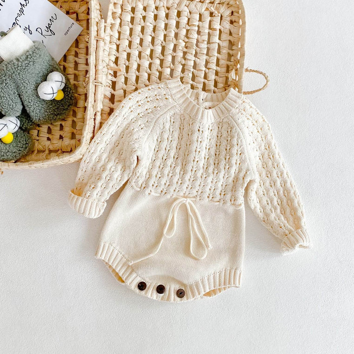 Girl Baby Knitted Hollow Waist Girdle Long Sleeves Harpy Dress Triangle - ZEYTONCART