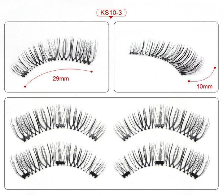 Three Magnetic Glue-Free Magnetic Eyelashes Small Round Box Magnet False Eyelashes - ZEYTONCART