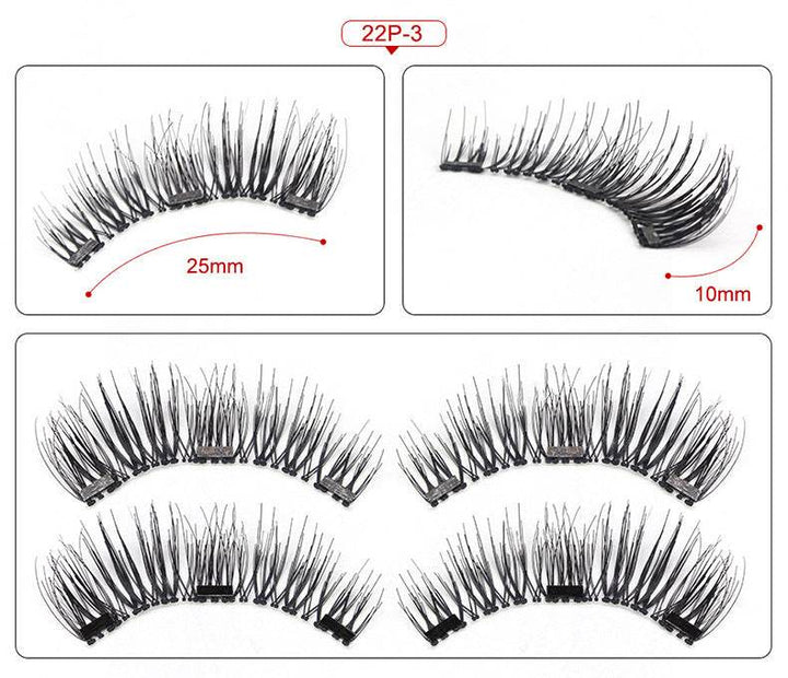 Three Magnetic Glue-Free Magnetic Eyelashes Small Round Box Magnet False Eyelashes - ZEYTONCART