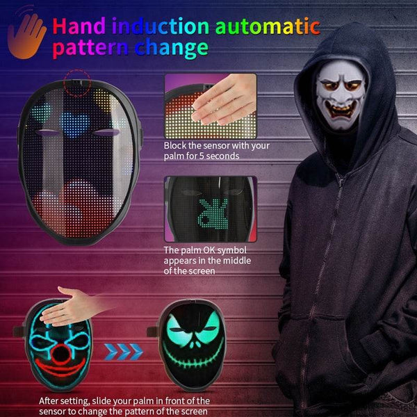 New Arrival LED Mask Face-changing Glowing Mask APP Control DIY Shining Mask for Holiday DJ Party Carnival - ZEYTONCART