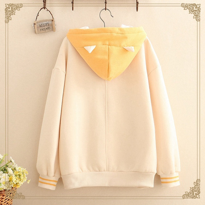 Mori Girl 19 Autumn And Winter Clothes Student Childlike Fox Cloud Color Matching Hooded Plus Velvet Warm Sweater Girl Color Matching Hoodie Outside - ZEYTONCART