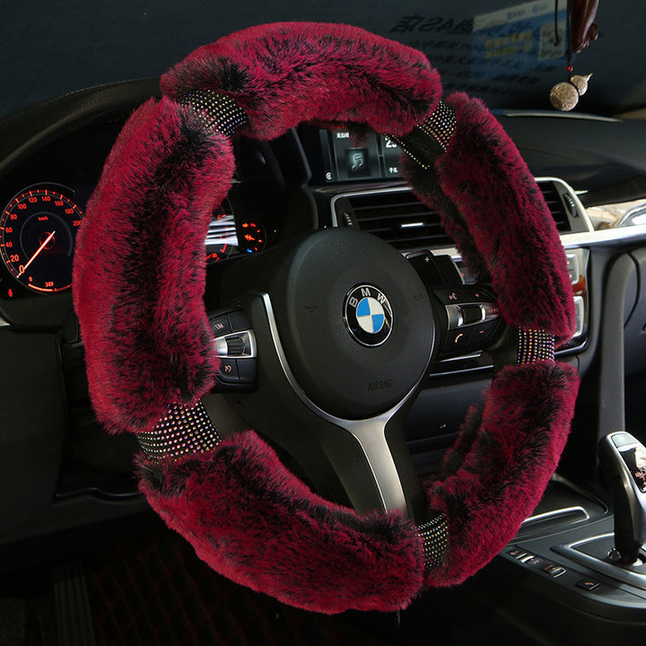 Car Steering Wheel Cover Winter Plush Steering Wheel Cover Korea Diamond Fashion Cute Handle Cover Car Accessories - ZEYTONCART