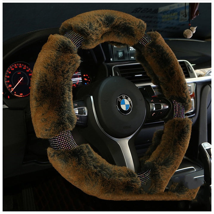 Car Steering Wheel Cover Winter Plush Steering Wheel Cover Korea Diamond Fashion Cute Handle Cover Car Accessories - ZEYTONCART