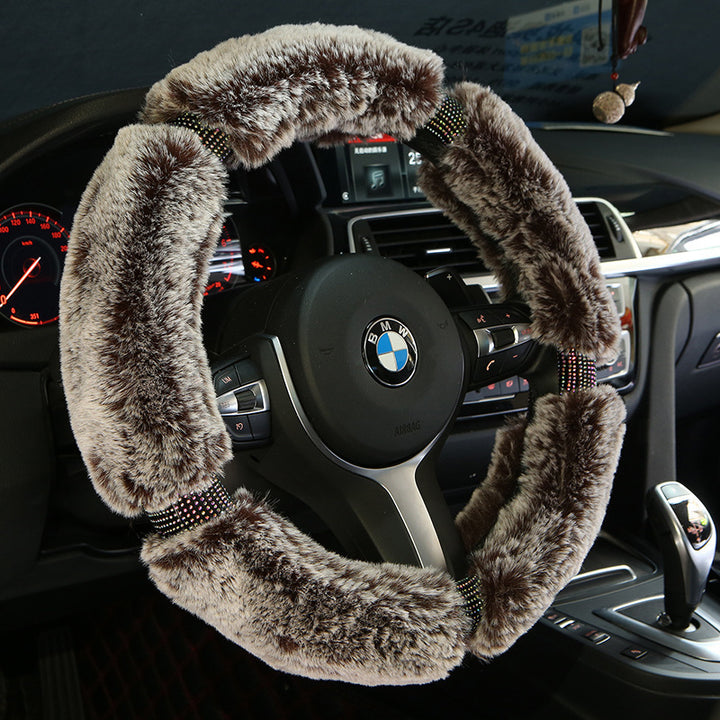 Car Steering Wheel Cover Winter Plush Steering Wheel Cover Korea Diamond Fashion Cute Handle Cover Car Accessories - ZEYTONCART