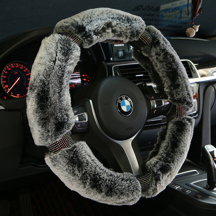 Car Steering Wheel Cover Winter Plush Steering Wheel Cover Korea Diamond Fashion Cute Handle Cover Car Accessories - ZEYTONCART
