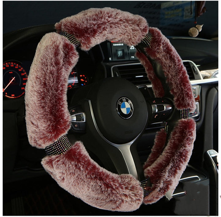 Car Steering Wheel Cover Winter Plush Steering Wheel Cover Korea Diamond Fashion Cute Handle Cover Car Accessories - ZEYTONCART