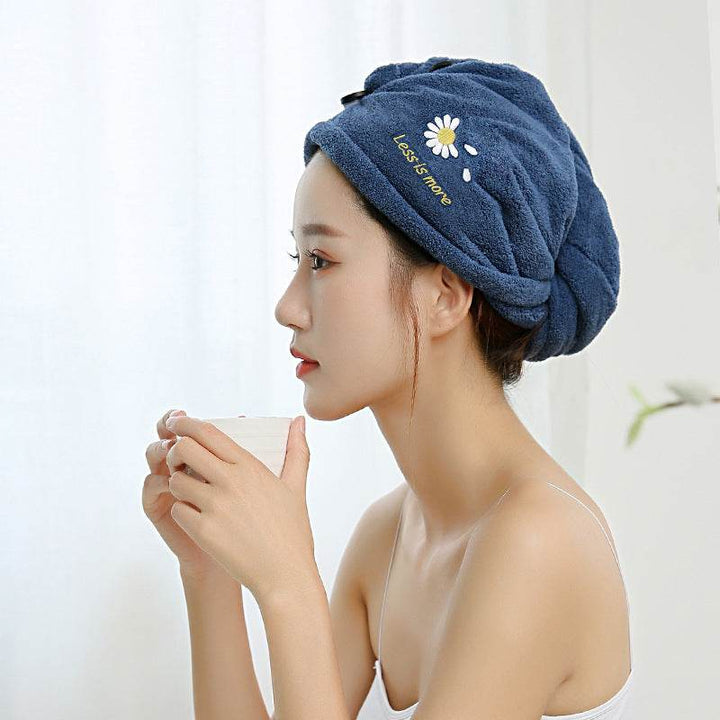 Free Shipping Dry Hair Towel Embroidery Dry Hair Cap Women's Absorbent And Quick-Drying Microfiber Thickened Turban Coral Fleece Shower Cap - ZEYTONCART