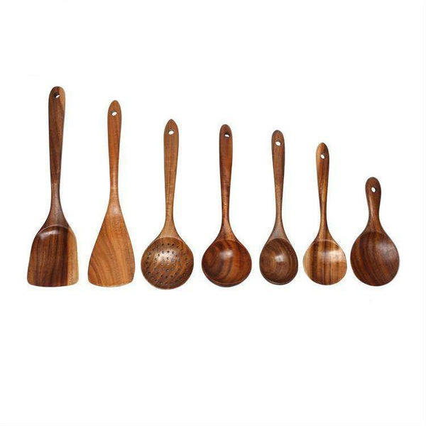 Acacia Wooden Spatula For Non-Stick Cookware Long Handle Wooden Spatula Wooden Spoon Wooden Soup Spoon Set - ZEYTONCART
