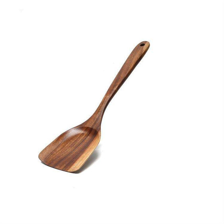 Acacia Wooden Spatula For Non-Stick Cookware Long Handle Wooden Spatula Wooden Spoon Wooden Soup Spoon Set - ZEYTONCART