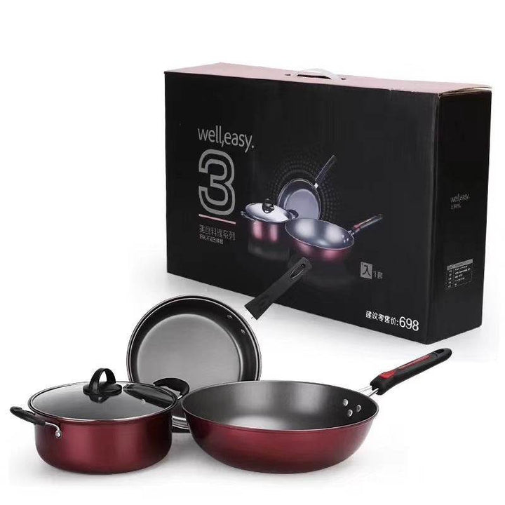 Factory Direct Sale Cookware Set Hao Li Three-Piece Cookware Non-Stick Pan Wok Soup Pot Frying Pan Gift Set Wholesale - ZEYTONCART