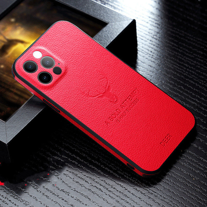 Compatible With Apple, Luxury Leather Texture Square Frame Case On For Deer Camera Protection Shockproof Cover - ZEYTONCART