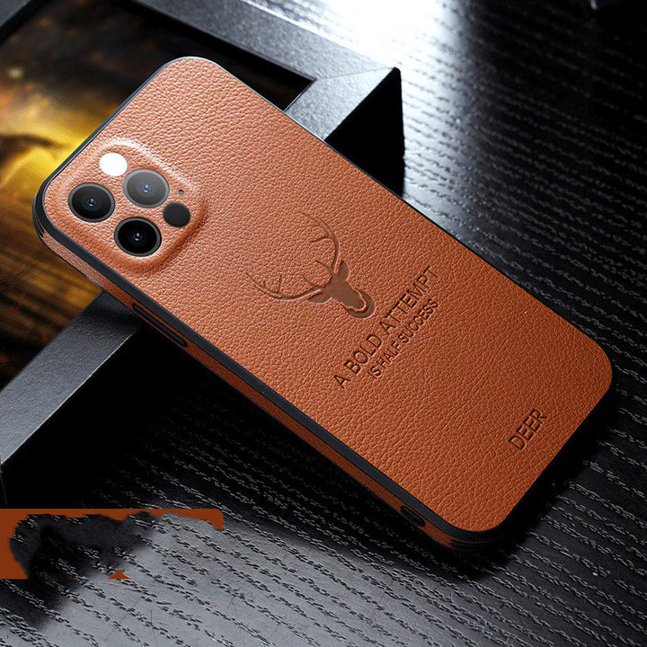 Compatible With Apple, Luxury Leather Texture Square Frame Case On For Deer Camera Protection Shockproof Cover - ZEYTONCART