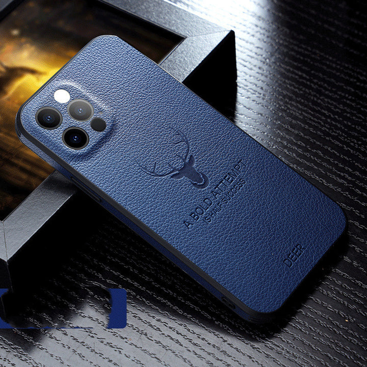 Compatible With Apple, Luxury Leather Texture Square Frame Case On For Deer Camera Protection Shockproof Cover - ZEYTONCART